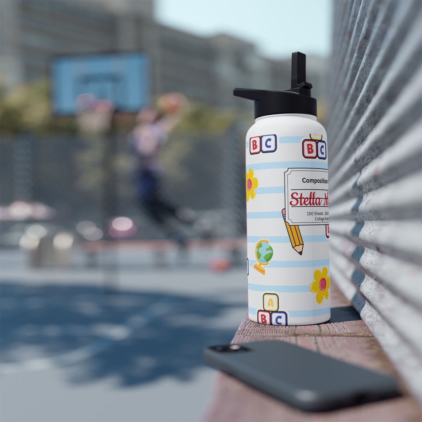 Personalized White Schoolyard Chic Inspired Stainless Steel Water Bottle for Kids, School Supplies, Eco-Friendly Drinkware, Back to School, Teacher Gifts