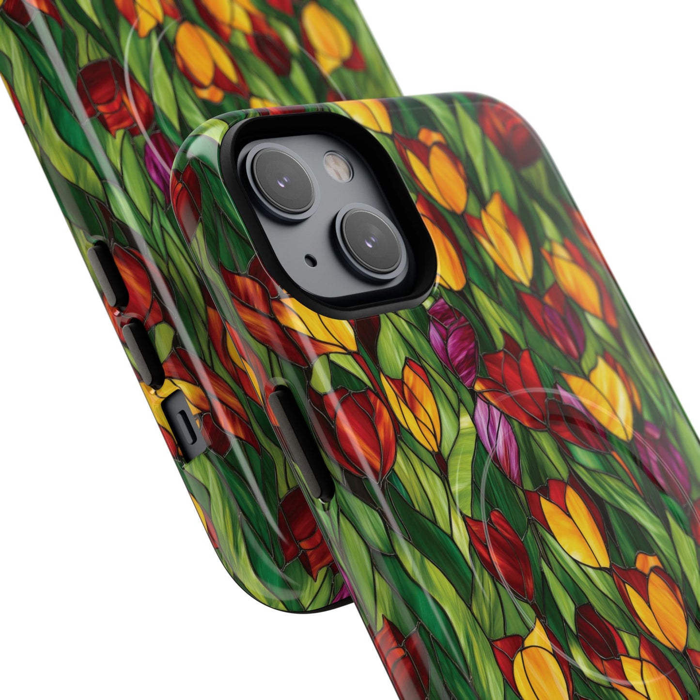 Floral Luminous Whirl Tough Magnetic iPhone Case, Stylish Protection for Everyday Life, Gift for Flower Lovers, Unique iPhone Accessory, Stained Glass iPhone Protection.