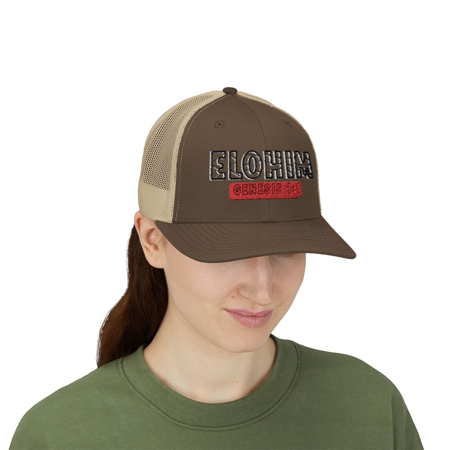 Embroidery Elohim Faith Snapback Trucker Cap - Religious Hat, Stylish Accessory, Gift for Believers, Casual Wear, Outdoor Events, Faith-Based, Name of GOD.