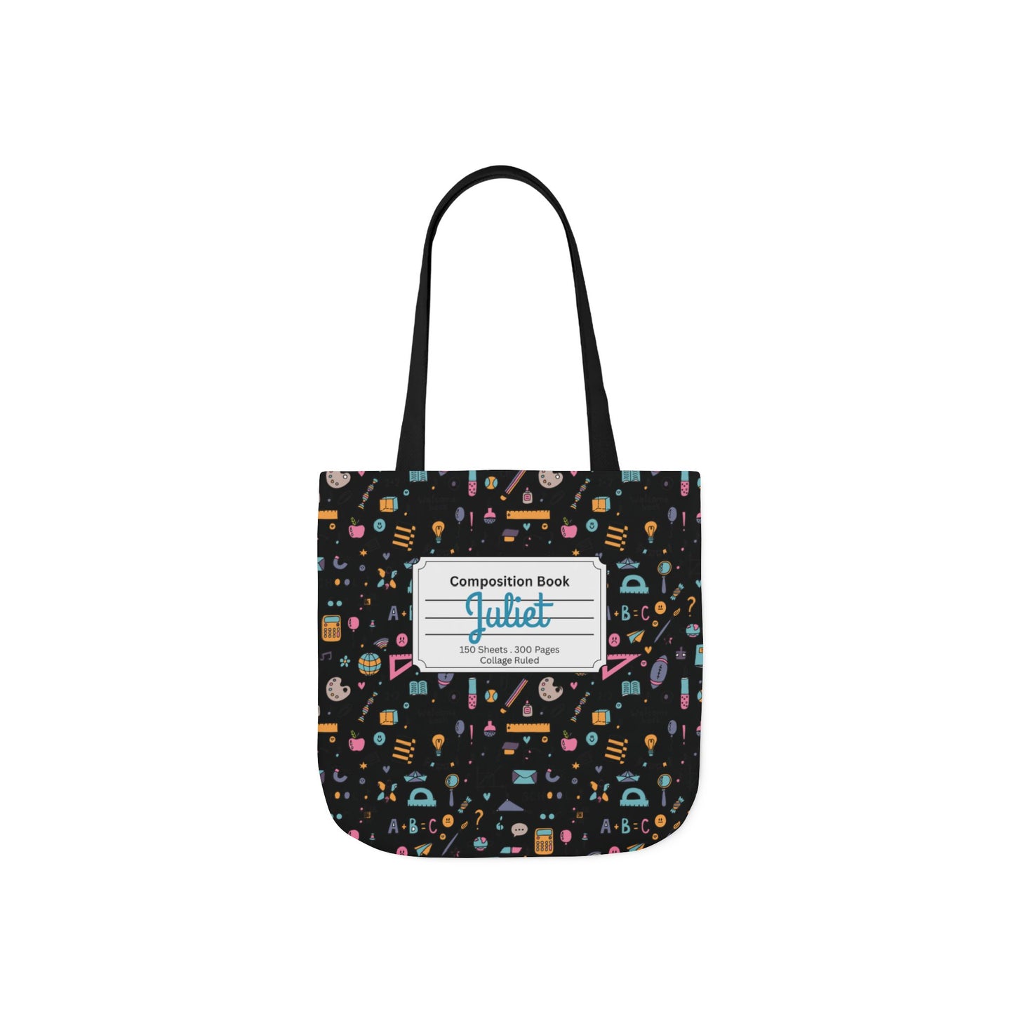 Personalized Chalkboard Chic Composition Book Inspired Canvas Tote Bag with Colorful Straps, Cute School Bag, Eco-Friendly Tote, Back to School Shopping Bag, Teacher Gift Idea
