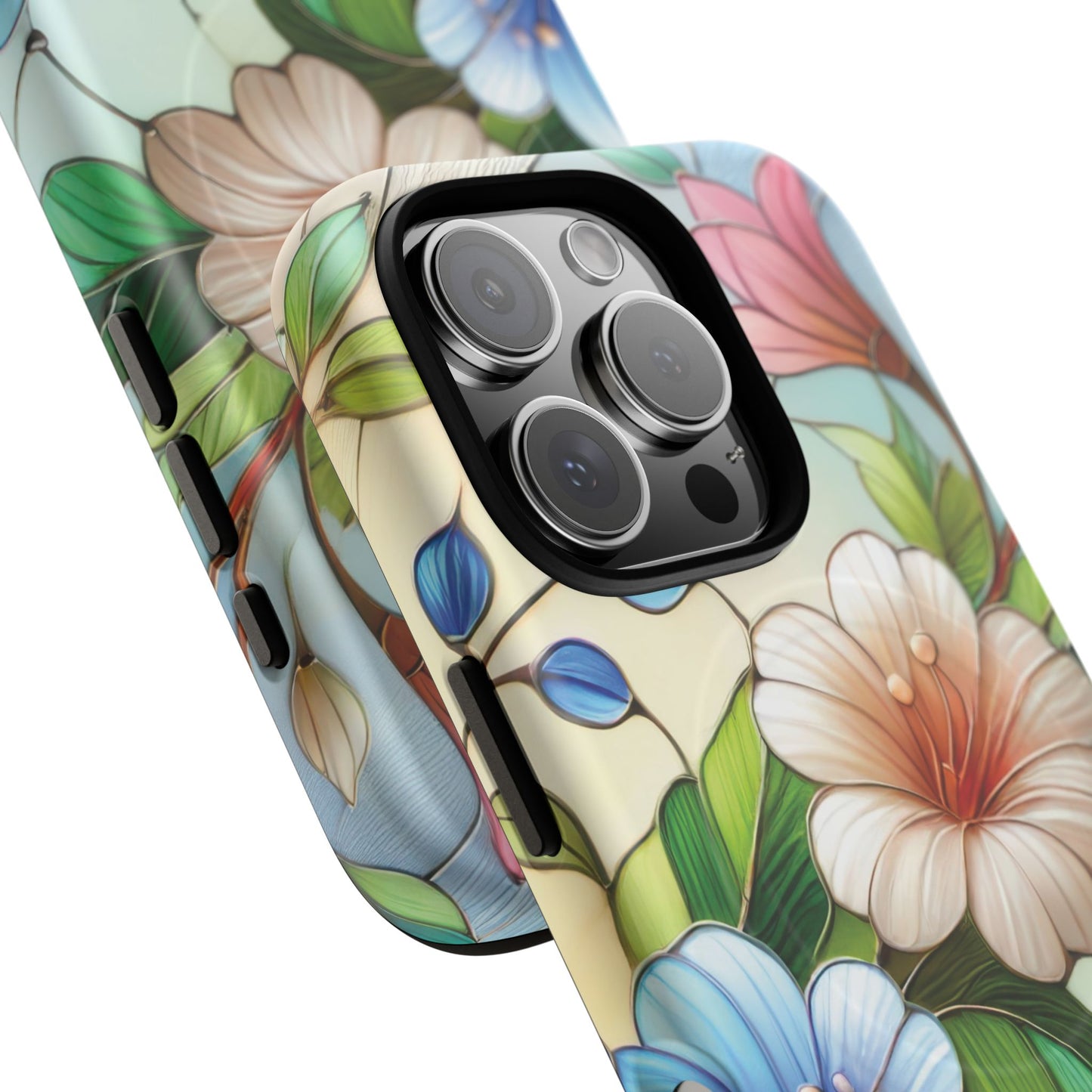 Rose Petal Mosaic Tough iPhone Magnetic Case, Durable Protection, Stylish iPhone Design, Gift for Her, Nature Lover, Unique Stained Glass  Accessory