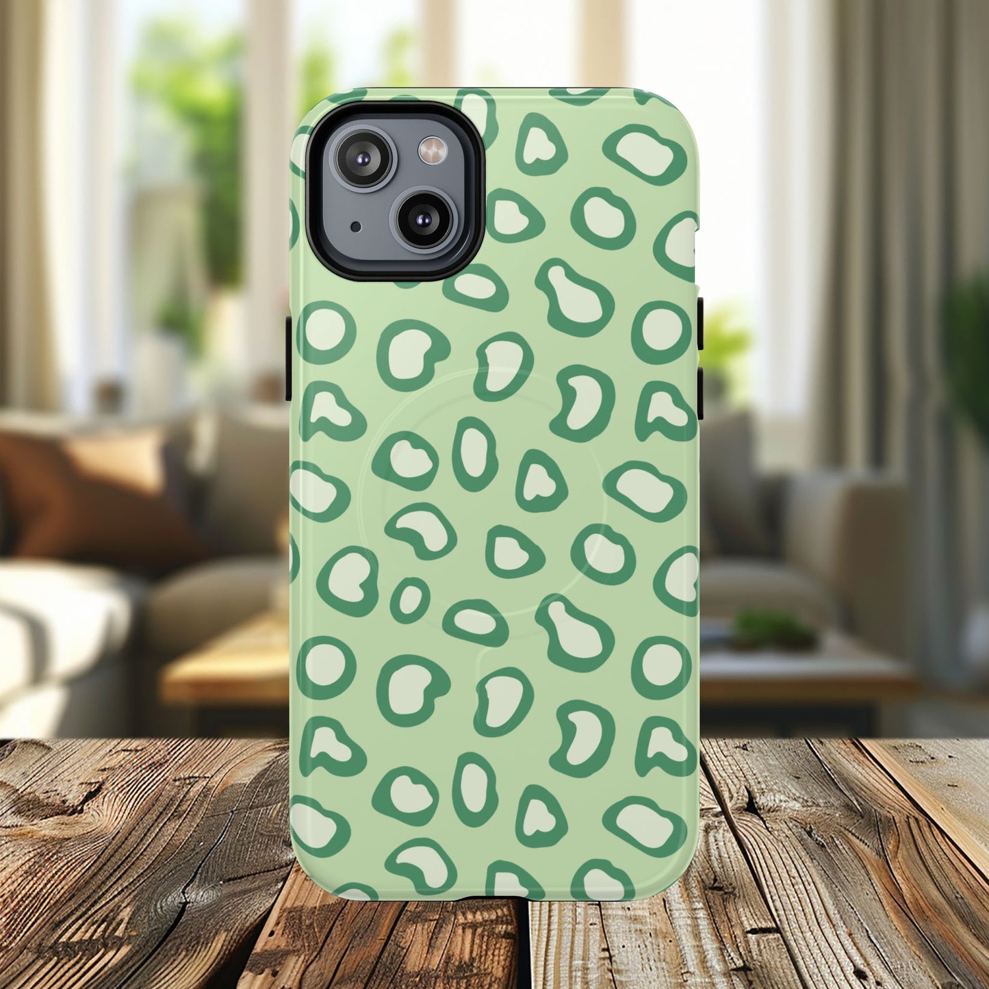 Chic Leopard Print iPhone Cases | Tough Magnetic Cases, iPhone Protection, Animal Print, Stylish Tech Accessories, Green iPhone Case