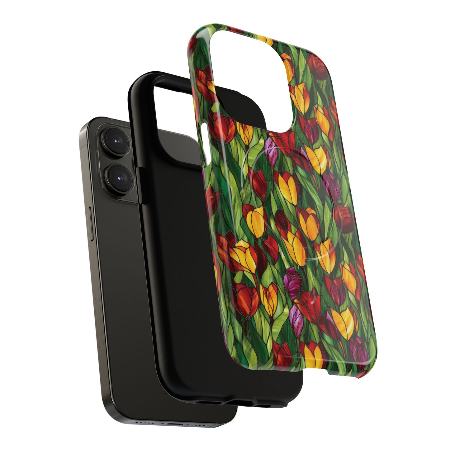 Floral Luminous Whirl Tough Magnetic iPhone Case, Stylish Protection for Everyday Life, Gift for Flower Lovers, Unique iPhone Accessory, Stained Glass iPhone Protection.