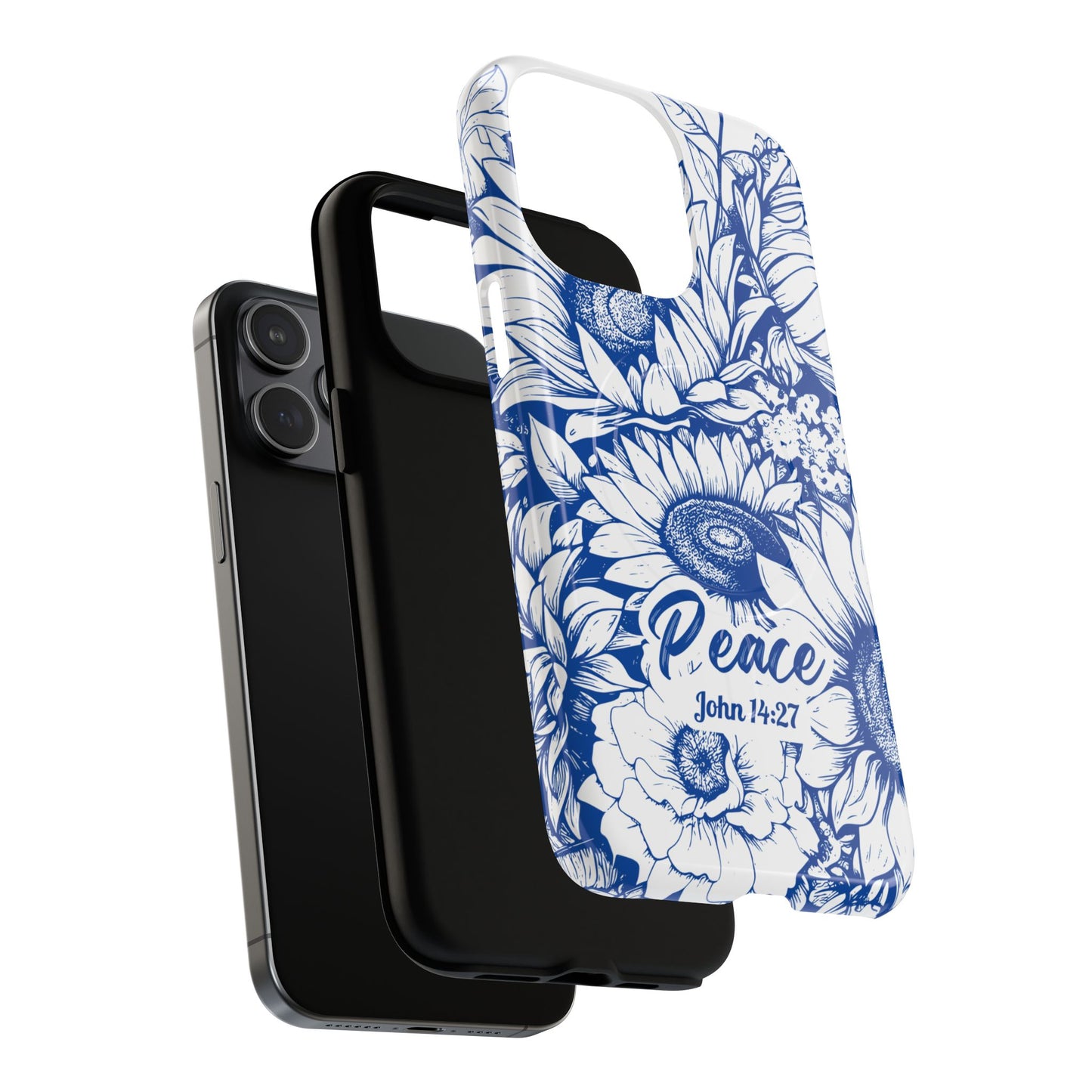 Peace I Leave with You John 14:27, Inspirational Gift, Tough iPhone Magnetic Case Scripture, Sunflower Bible Verse, MagSafe® iPhone® Tough Case, iPhone 14, iPhone 15, iPhone 16, Pro, Pro Max, Plus.
