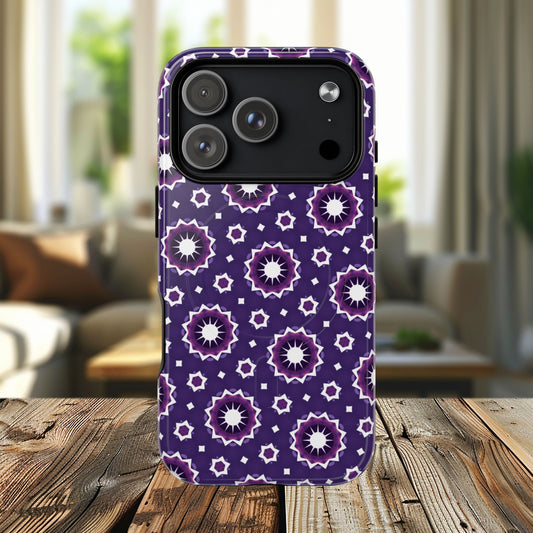 Violet Nova Bloom Stylish Tough Magnetic iPhone Case, Purple Floral iPhone Cover, Durable Cell iPhone Protector, Gift for Her, Mother's Gift