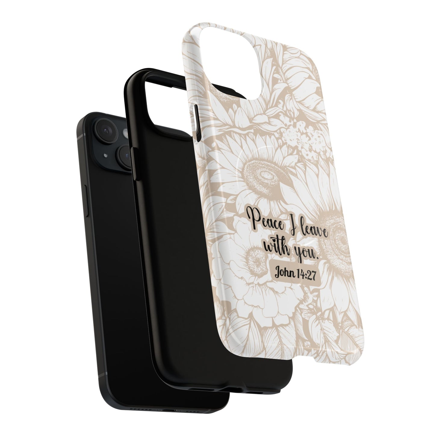 Peace I Leave with You John 14:27,Tough iPhone Magnetic MagSafe® Case Scripture, Sunflower Bible Verse,  iPhone® 13,  14, iPhone 15, iPhone 16, 17, Pro, Pro Max, Plus Cases.
