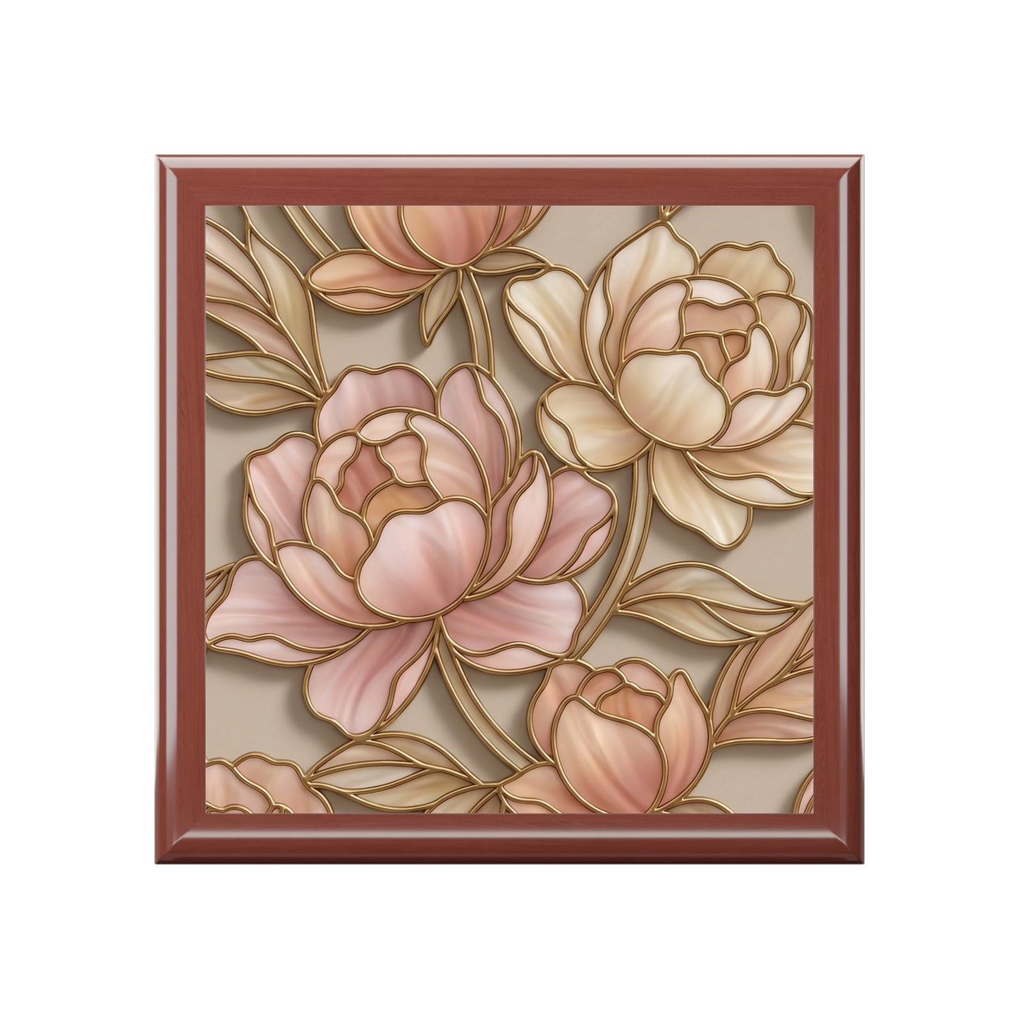Floral Peony Jewelry Box — Pink Gold Decorative Keepsake