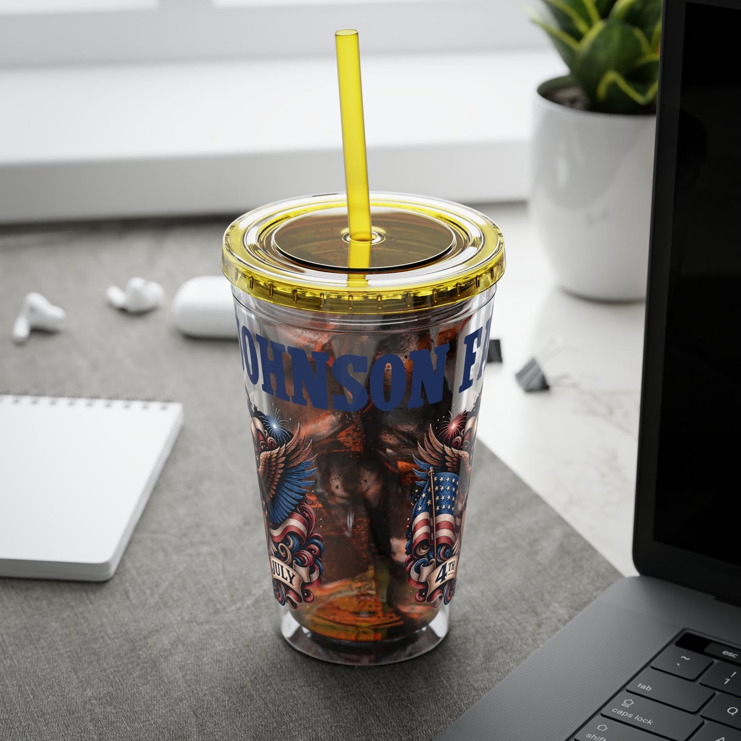 Patriotic Eagle 16oz Tumbler with Straw — "Happy 4th of July" USA Design