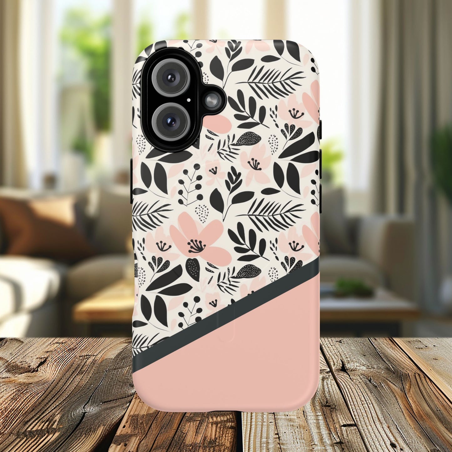 Personalized Floral Blush Garden Whisper Tough Magnetic MagSafe® iPhone® 13, 14, 15, 16, 17, Pro, Pro Max, Plus Cases (Custom Name).