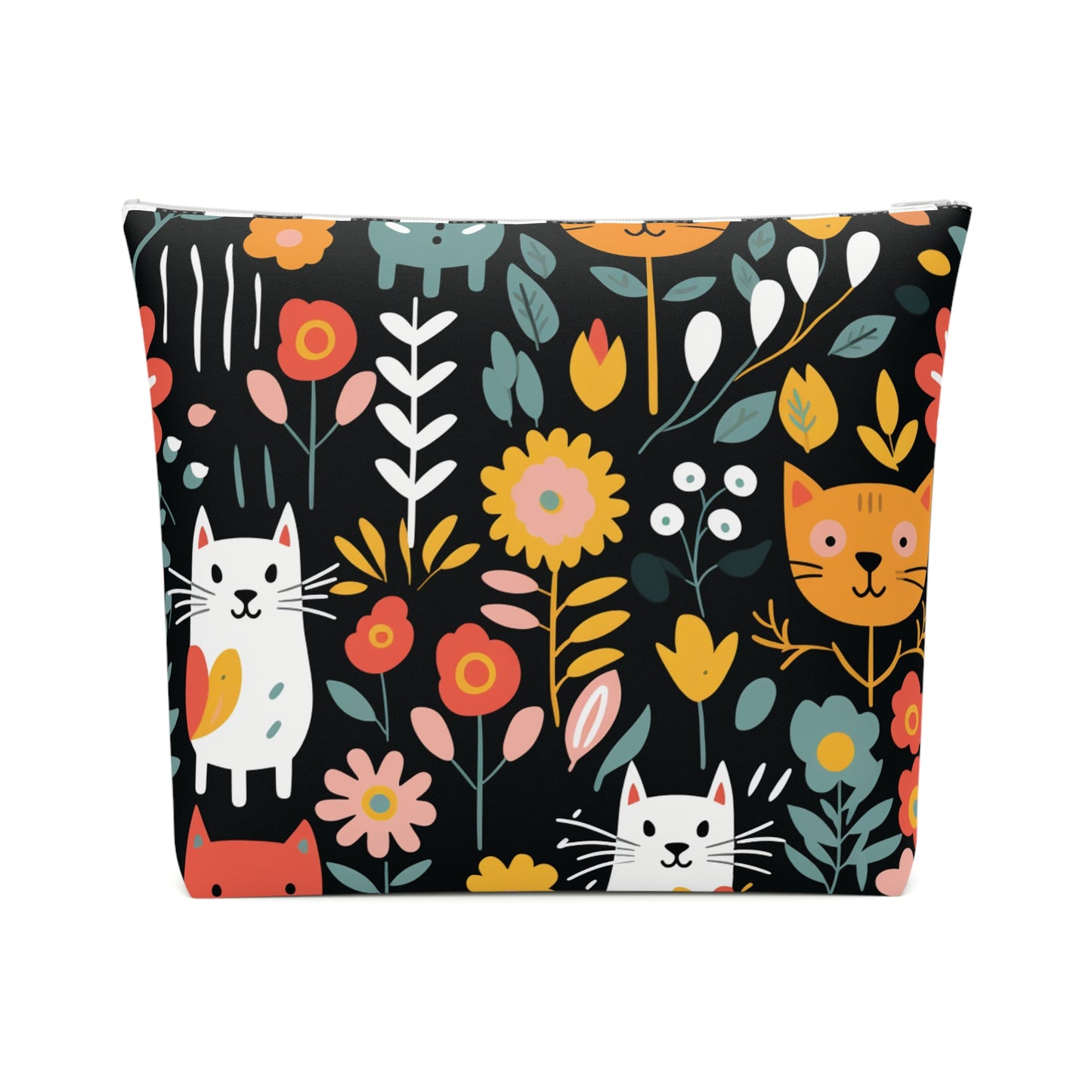 Whimsical Feline Garden Cotton Cosmetic Bag