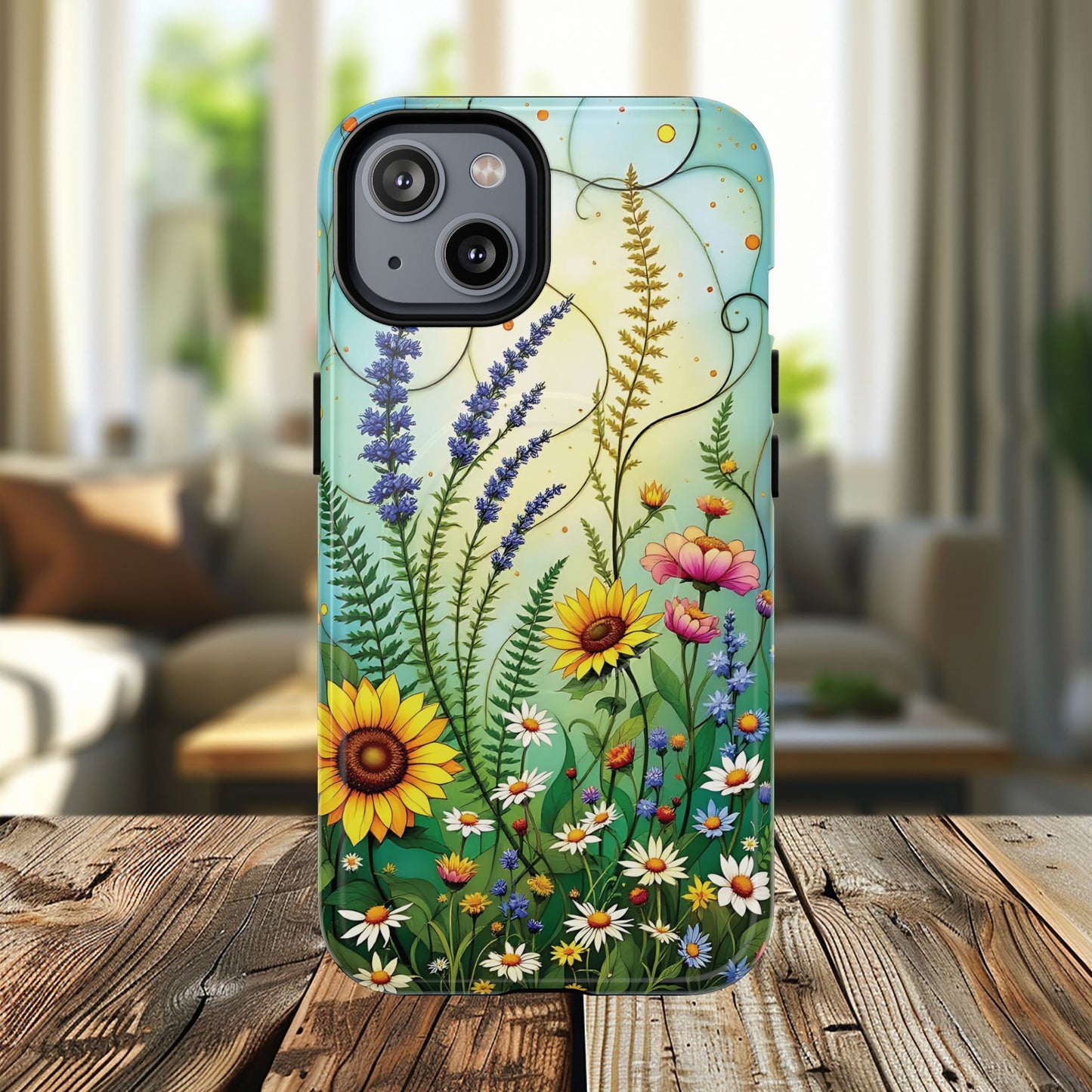 Floral Stained Harmony Glass Tough Magnetic Phone Case | Nature Inspired Design | Durable Protection | Gift for Nature Lovers | Spring Vibe