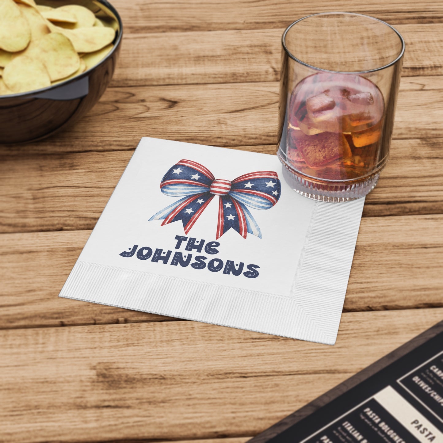 Personalized Patriotic Napkins — Red White & Blue Bow with 'Name or Message'