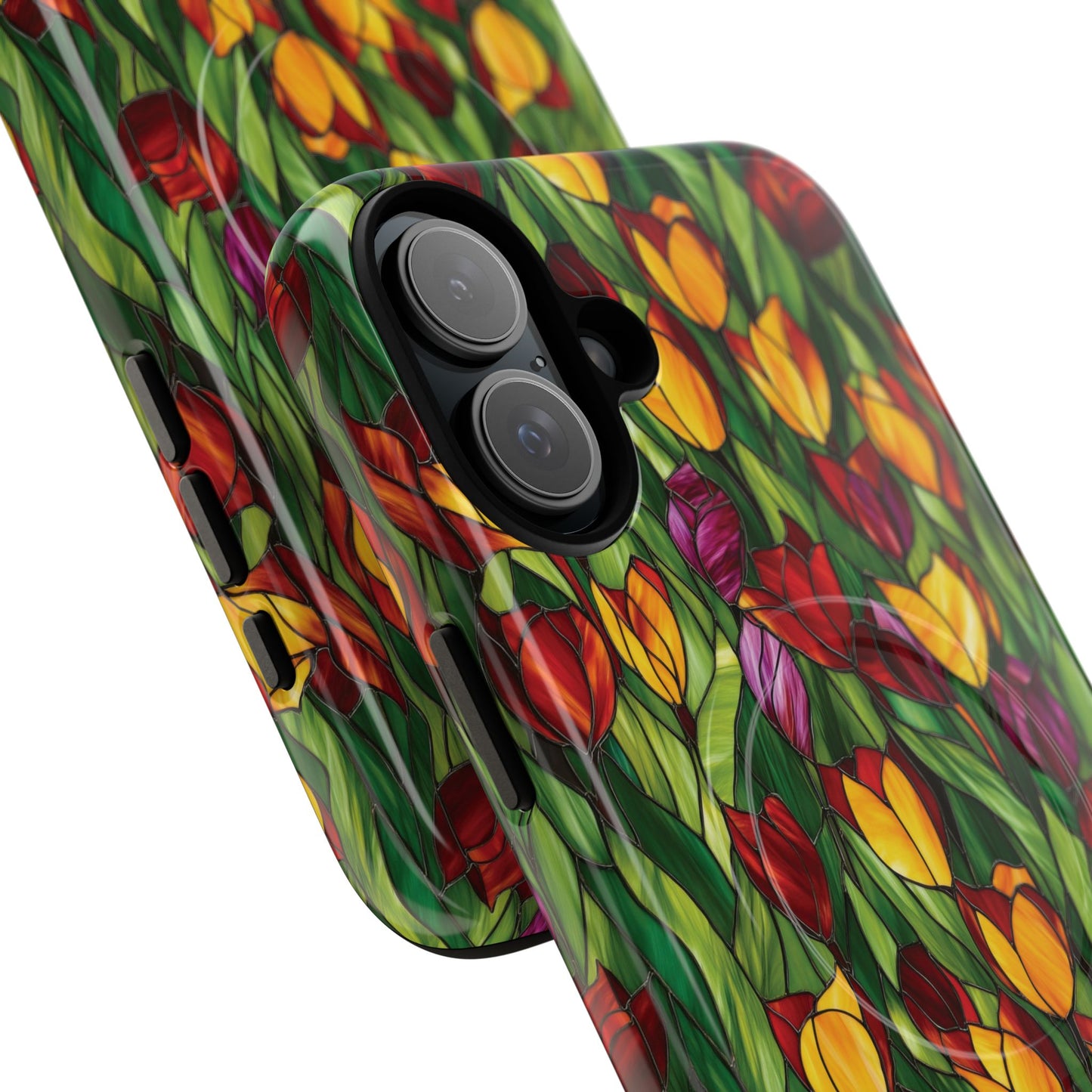 Floral Luminous Whirl Tough Magnetic iPhone Case, Stylish Protection for Everyday Life, Gift for Flower Lovers, Unique iPhone Accessory, Stained Glass iPhone Protection.