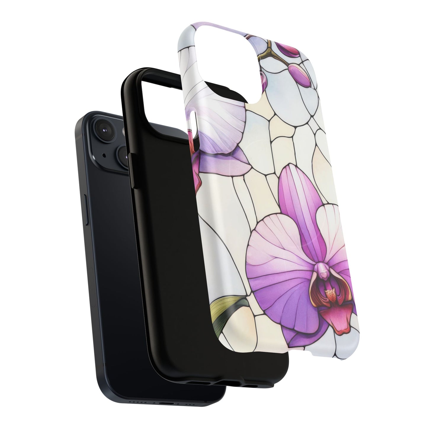 Orchid Grace Tough iPhone Magnetic Case, Protective iPhone Cover, Trendy Stained Glass Design, Floral Gift, Unique iPhone Accessory, Durable iPhone Case