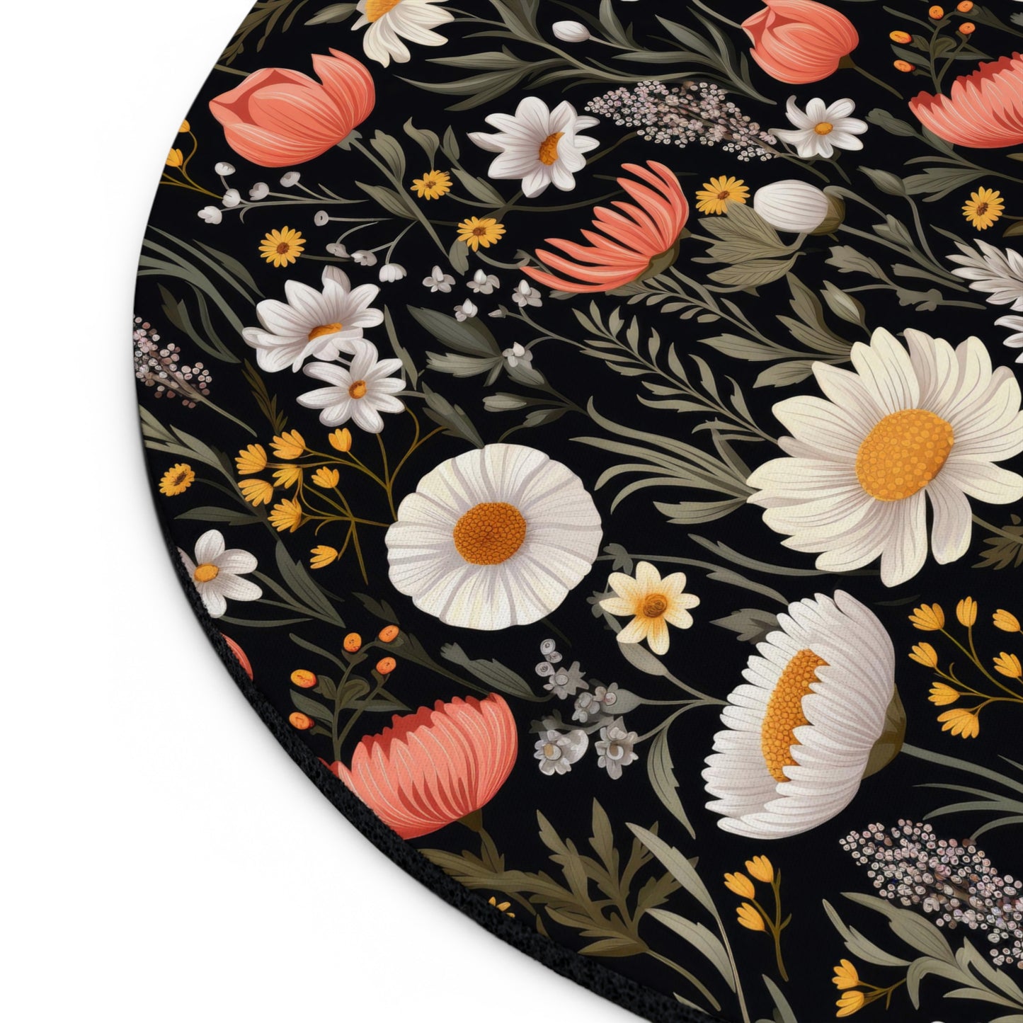 Blossom Elegance: Noir Garden Mouse Pad - Stylish Desk Accessory for Home and Office