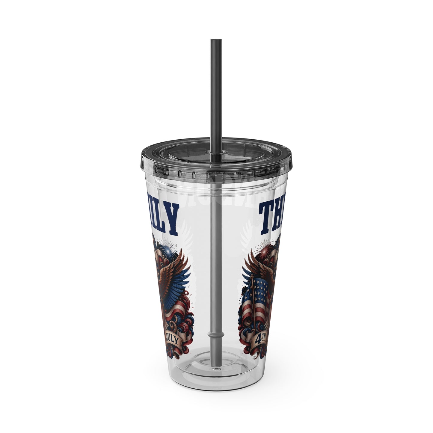 Patriotic Eagle 16oz Tumbler with Straw — "Happy 4th of July" USA Design