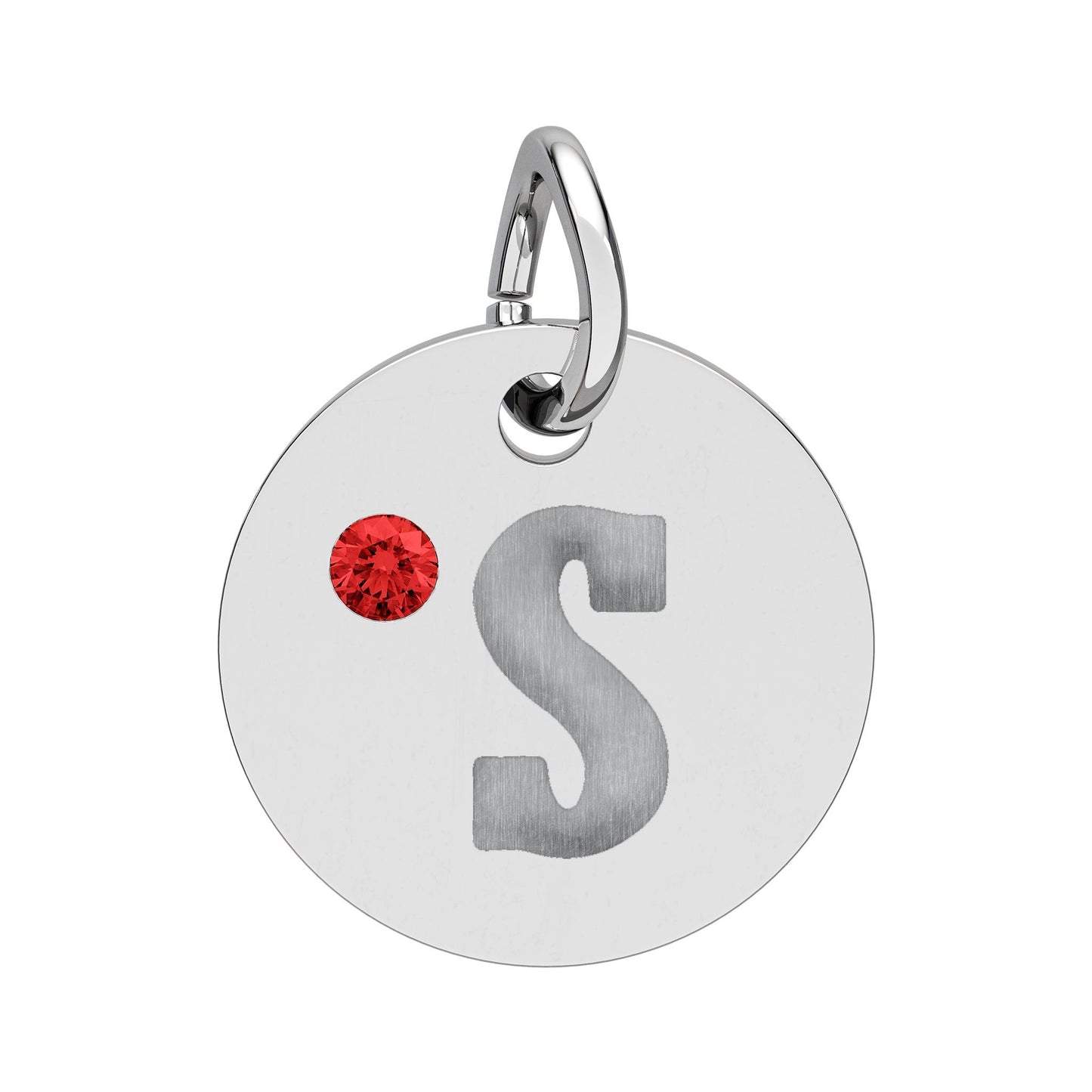 Engraved Birthstone Circle Charm — Personalized Initial Pendant.