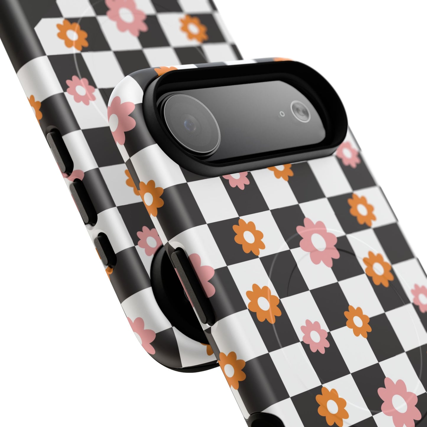 Groovy Checkered Bloom iPhone Case, Tough Magnetic Cases for Women, Stylish iPhone Cover, Trendy Floral Print, Gift for Her, Everyday Accessories