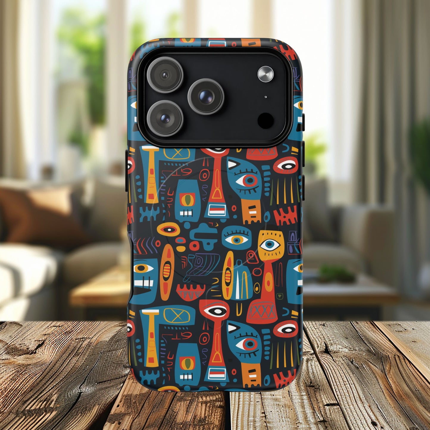 Urban Totem Vibe Tough iPhone Magnetic Case, Colorful Bohemian Art, Unique Gift for Him/Her, Holiday Accessory, iPhone Protection, MagSafe iPhone Case.