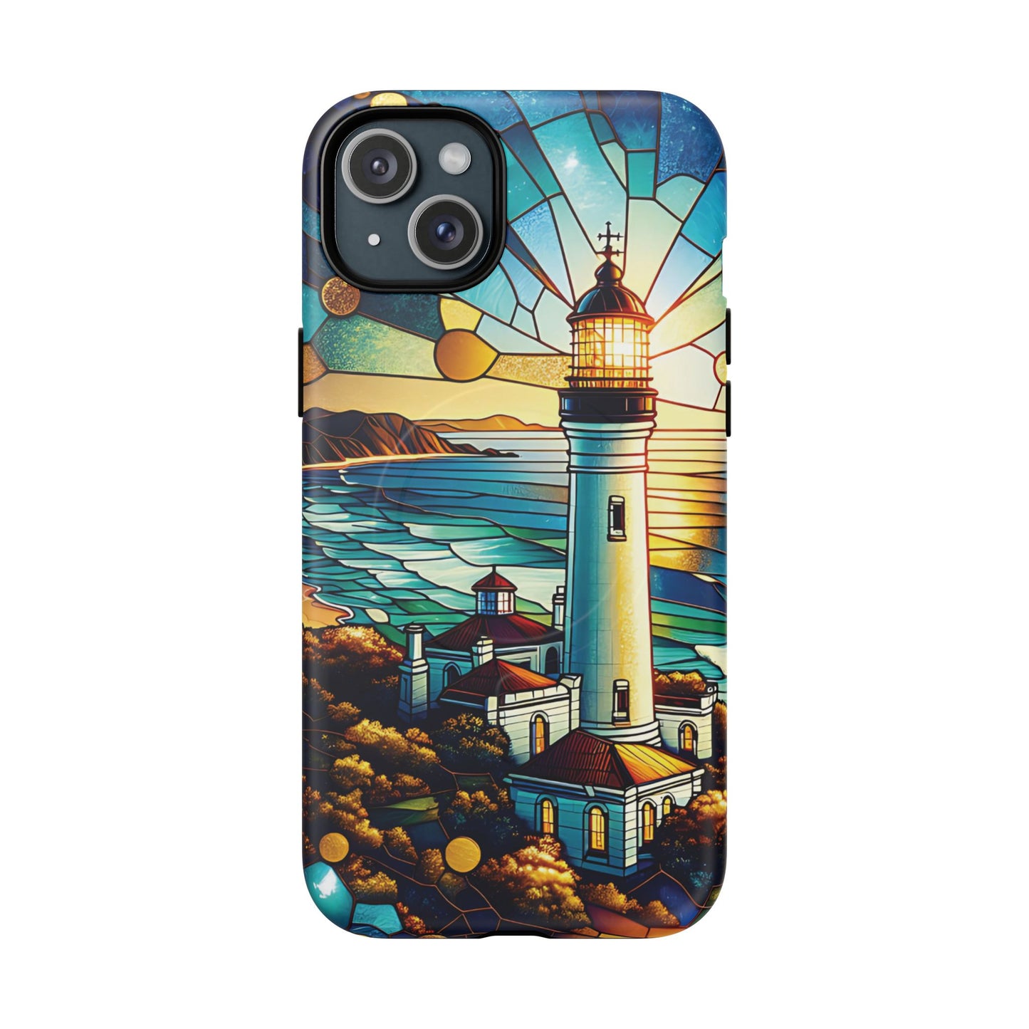 Stained Glass Lighthouse Phone Case - Tough Magnetic Cases, Unique Gifts for Nature Lovers, Beach Vibes, Travel Accessories, Coastal Decor