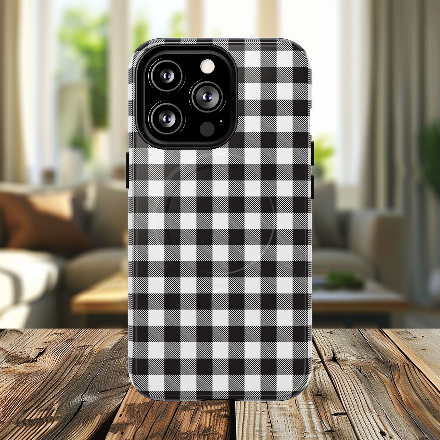 Black and White Gingham Phone Case, Tough Magnetic Cases, Stylish Phone Cover, Gift for Her, Trendy Phone Accessory, Checkered Print