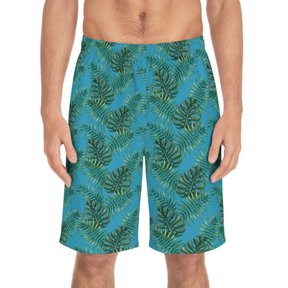 Turquoise Tropical Bliss Men's Board Shorts (AOP)- (PY)