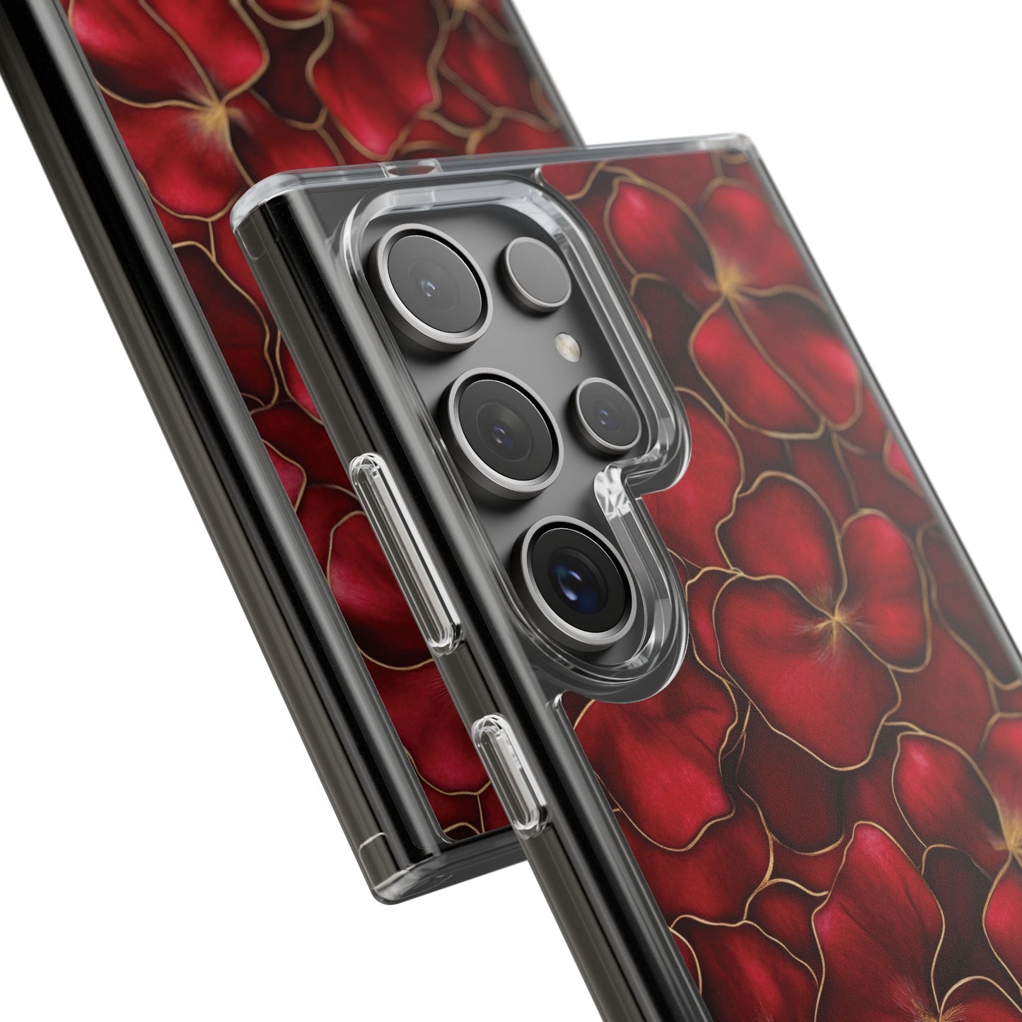 Velvet Petal Noir Floral Petal Clear Impact-Resistant iPhone and Samsung Case.