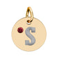 Engraved Birthstone Circle Charm — Personalized Initial Pendant.