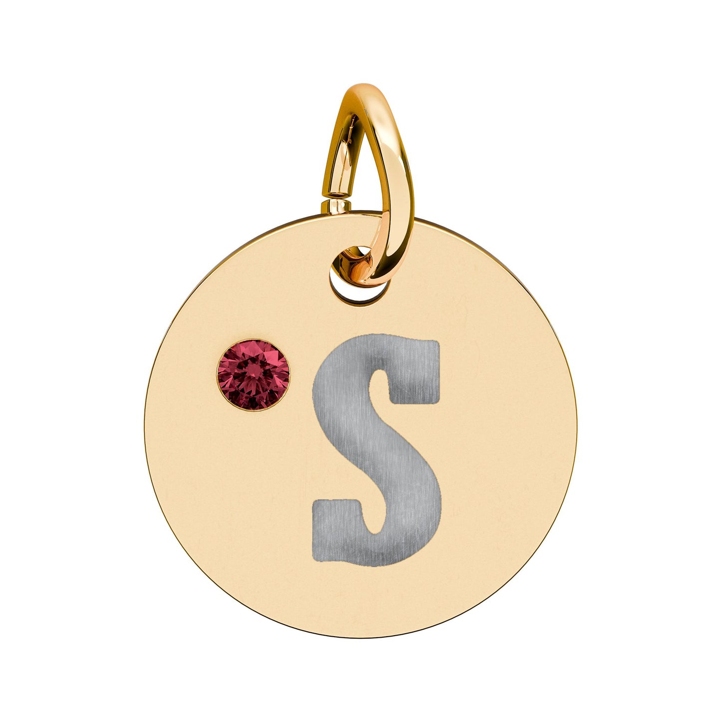 Engraved Birthstone Circle Charm — Personalized Initial Pendant.
