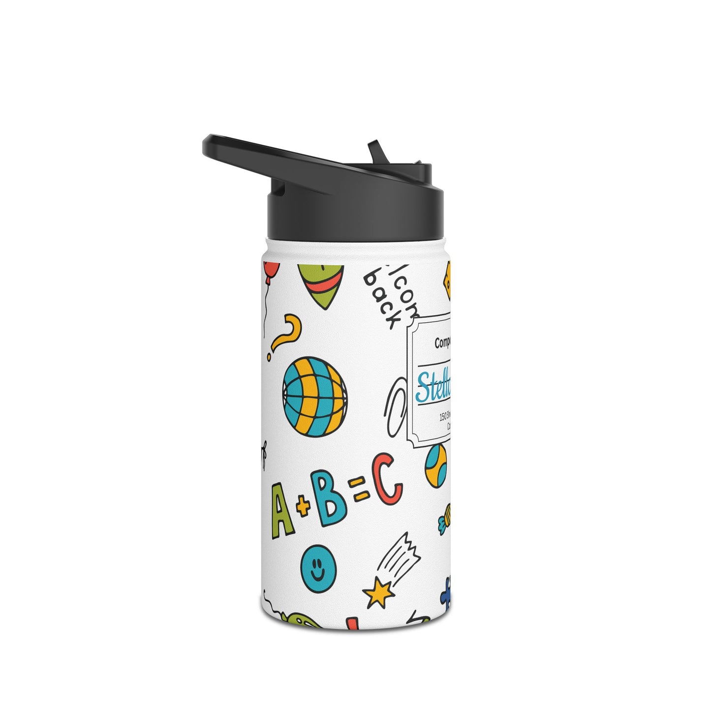 Personalized Classroom Couture Composition Book Inspired Stainless Steel Water Bottle for Kids, School Supplies, Eco-Friendly Drinkware, Back to School, Teacher Gifts