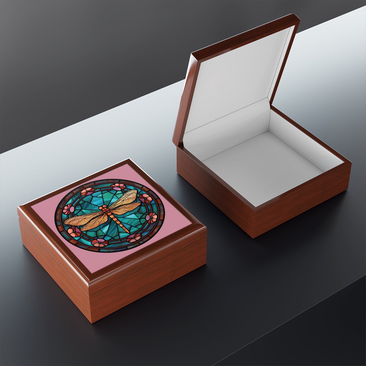Dragonfly Stained Glass Jewelry Box — Decorative Trinket & Keepsake Case