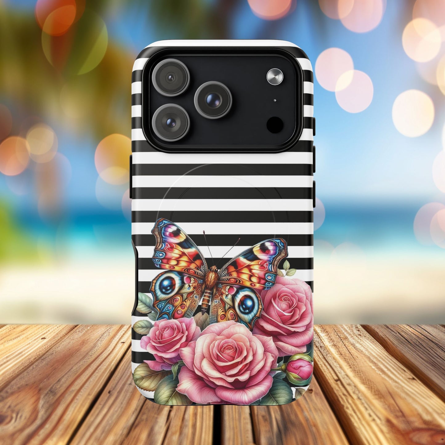 Butterfly & Roses Tough iPhone Magnetic Case, Floral iPhone Cover, Nature-Inspired, Gift for Her, Trendy Accessories