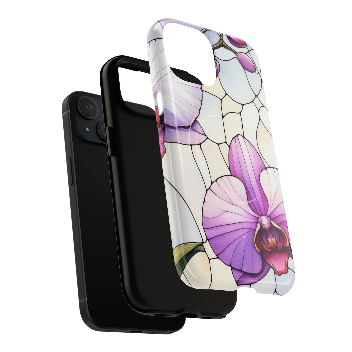 Orchid Grace Tough iPhone Magnetic Case, Protective iPhone Cover, Trendy Stained Glass Design, Floral Gift, Unique iPhone Accessory, Durable iPhone Case