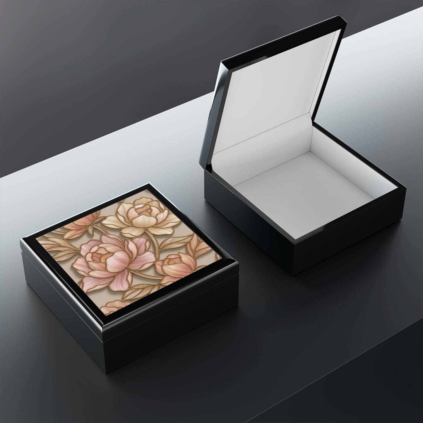 Floral Peony Jewelry Box — Pink Gold Decorative Keepsake
