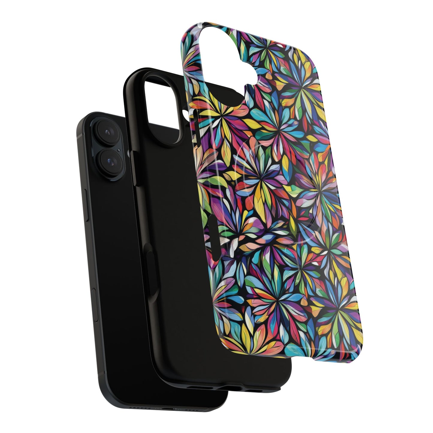 Prism Petal Burst Tough Magnetic iPhone Case, Colorful iPhone Case, Unique Gift for Flower Lovers, Stylish stained Glass Accessory