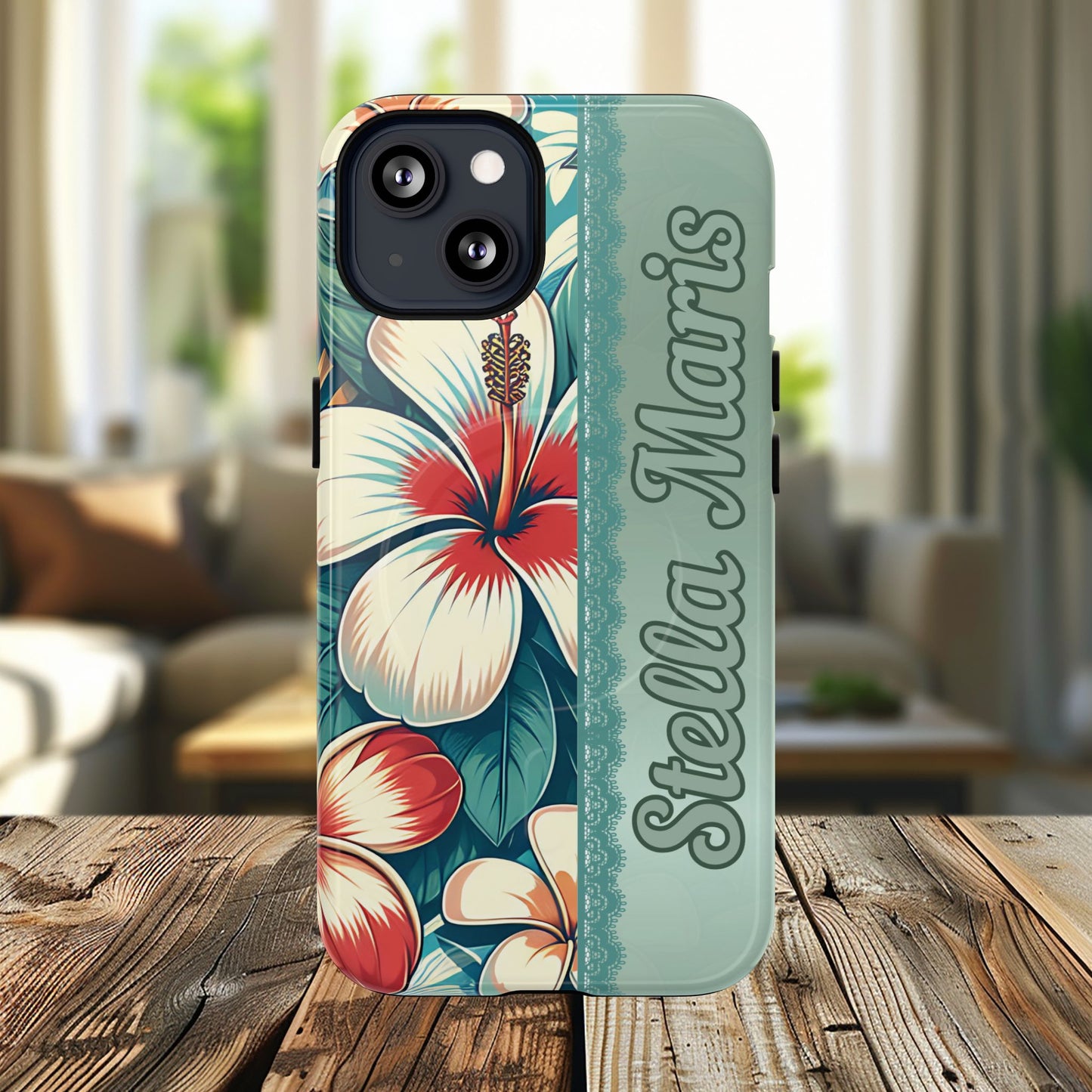 Personalized Tropical Floral Phone Case – Stylish Tough Magnetic Cases for iPhone, Customizable with Names, Perfect Gift for Nature Lovers
