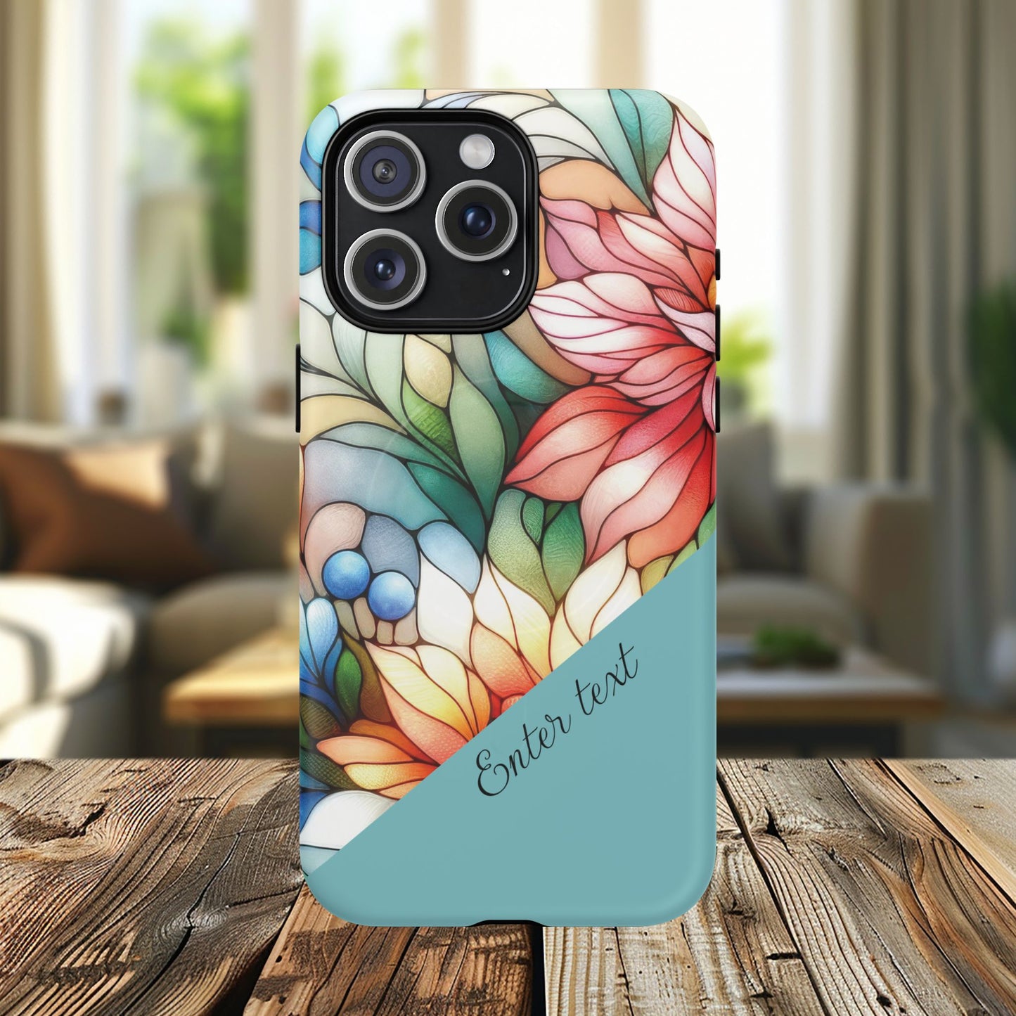 Personalized Radiant Gardenlight Stained Glass Tough MagSafe Magnetic Case, Vibrant Flower Cover, Durable Protective Case, Unique Gift for Her, Spring Elegance, iPhone® 13, 14, 15, 16, 17, Pro, Pro Max, Plus Cases.