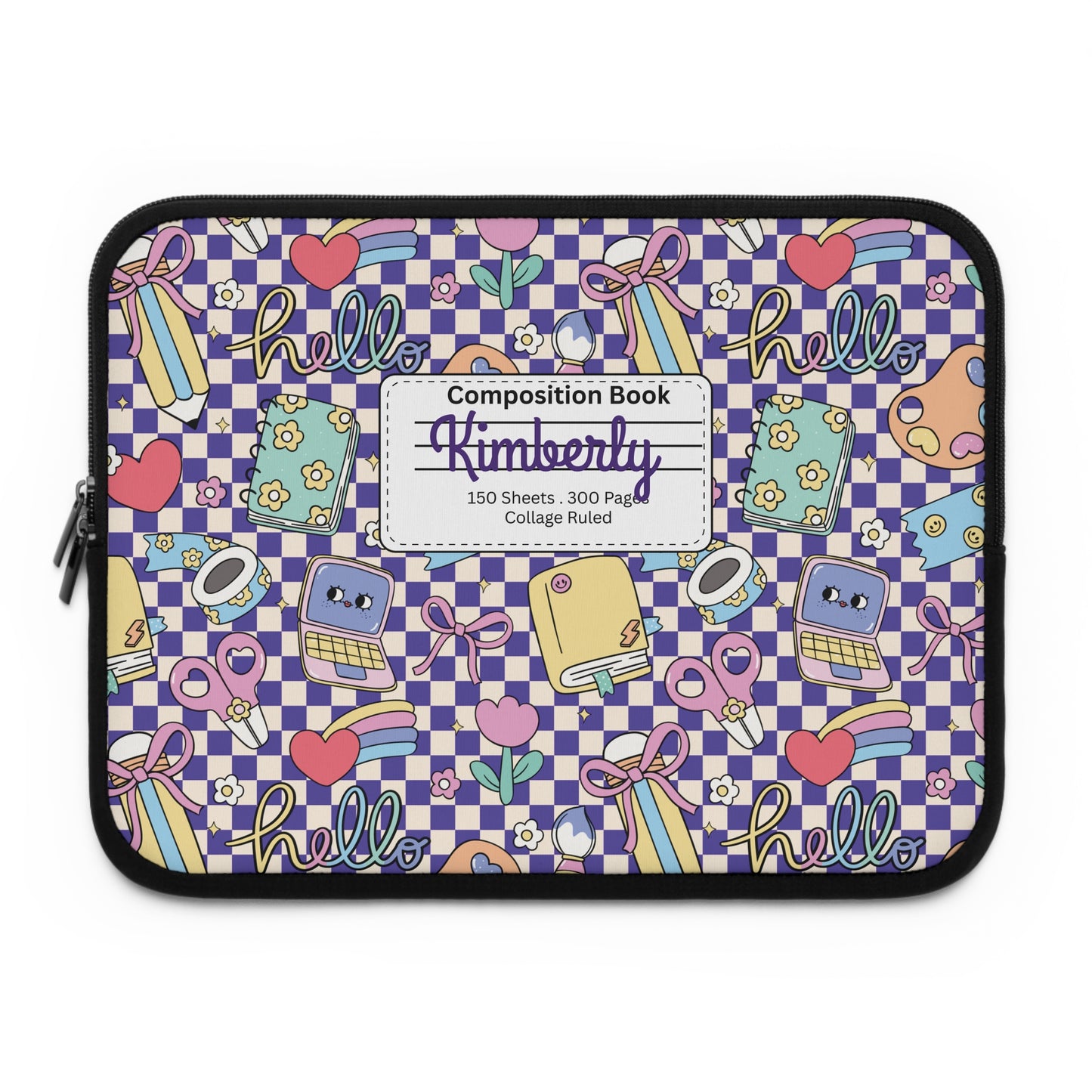 Personalized Purple Doodle Daydream Laptop Sleeve with Composition Book Inspired Design, Customizable Tech Case, School Supplies, Gift for Students, College Essentials, Back to School