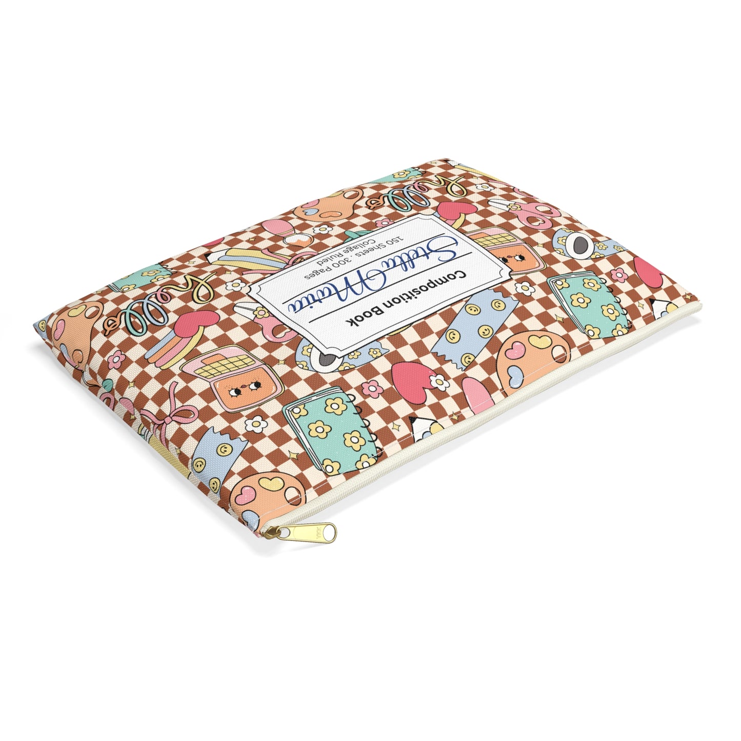 Personalized Brown Doodle Daydream Composition Book Inspired Accessory Pouch, Kids School Supplies, Classroom Organizer, Teacher Gift, Fun Stationery Case, Back to School