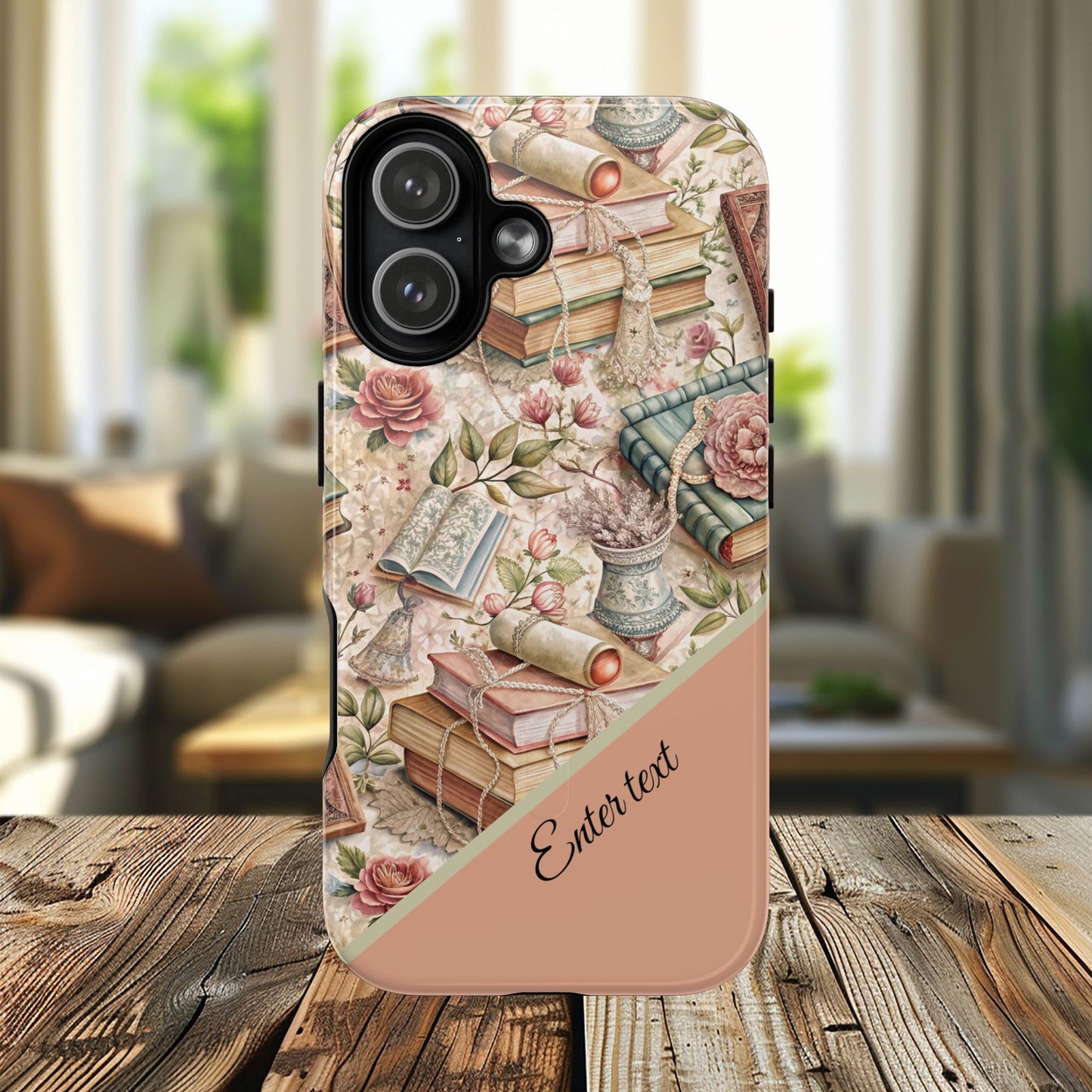 Persoonalized Vintage Book Lover's Tough Magnetic iPhone Case, Literary Gifts, Floral Design, Bookish Aesthetic, Unique Gift for Readers, Protective Case