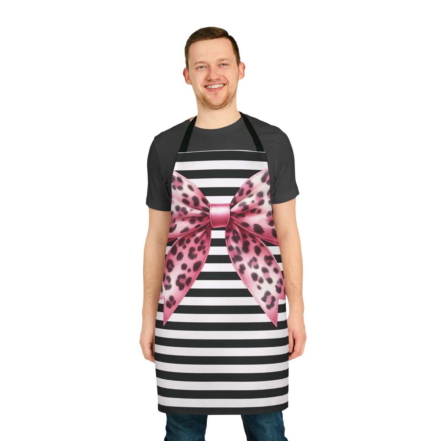 Striped Pink Animal Print Bow Chef's Apron