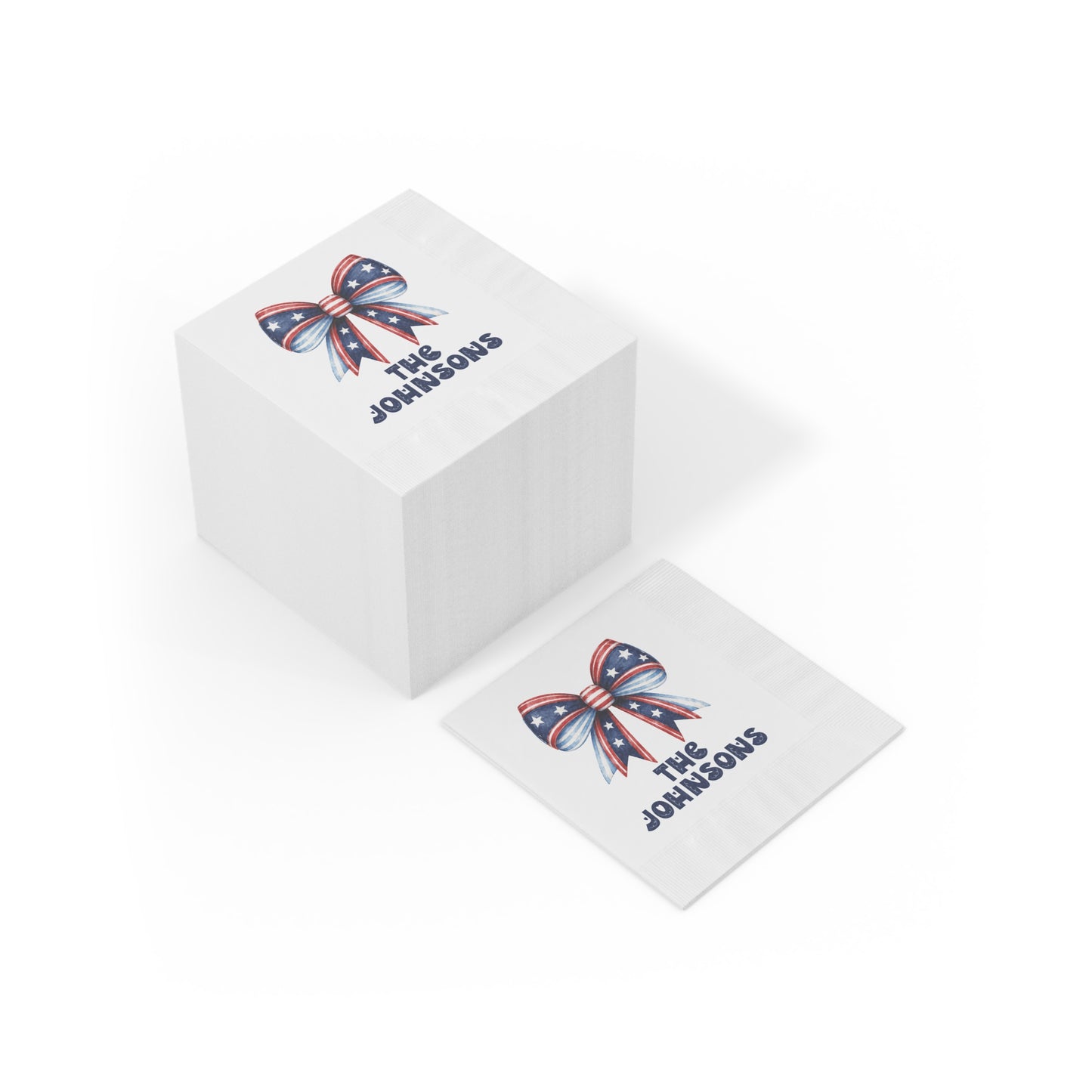 Personalized Patriotic Napkins — Red White & Blue Bow with 'Name or Message'
