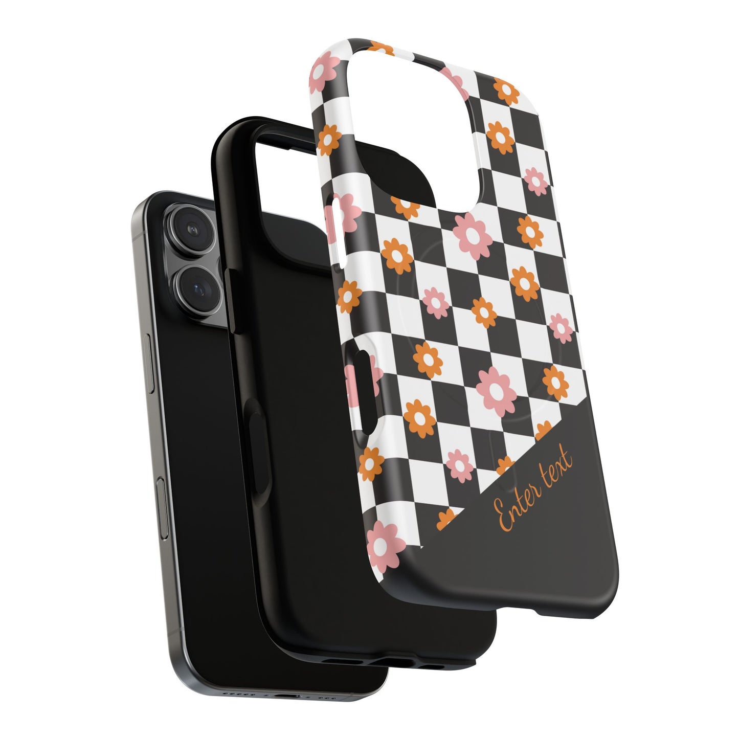 Groovy Checkered Bloom iPhone Case, Tough Magnetic Cases for Women, Stylish iPhone Cover, Trendy Floral Print, Gift for Her, Everyday Accessories