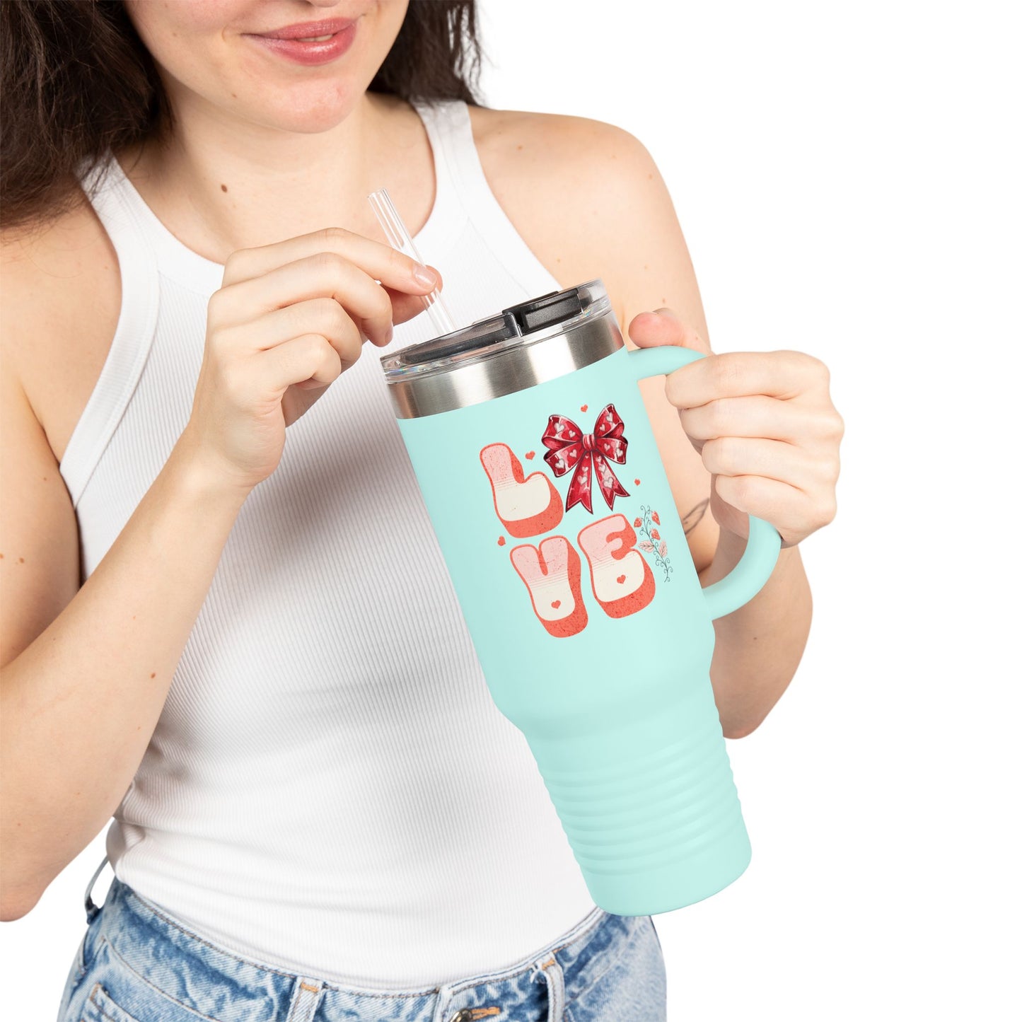 LOVE Coquette  40oz Travel Mug, Coquette Tumbler, Gift for Her.
