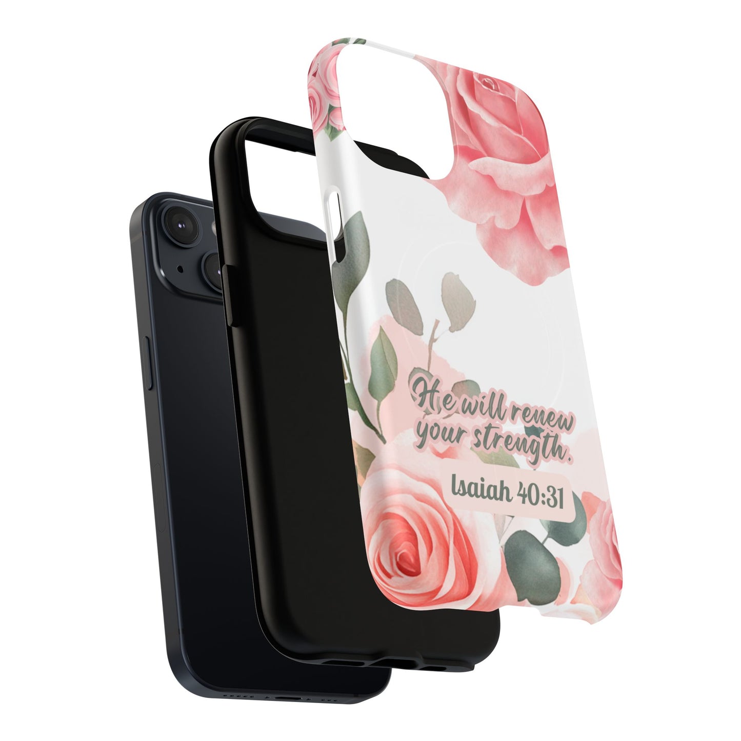 You will Renew your Strength Isaiah 40:11, Inspirational Gift, Tough iPhone Magnetic Case Scripture, Floral Bible Verse, MagSafe® iPhone®, iPhone 14, iPhone 15, iPhone 16, Pro, Pro Max, Plus.