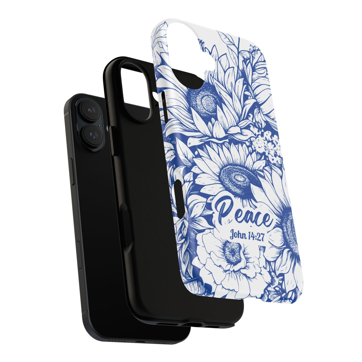 Peace I Leave with You John 14:27, Inspirational Gift, Tough iPhone Magnetic Case Scripture, Sunflower Bible Verse, MagSafe® iPhone® Tough Case, iPhone 14, iPhone 15, iPhone 16, Pro, Pro Max, Plus.