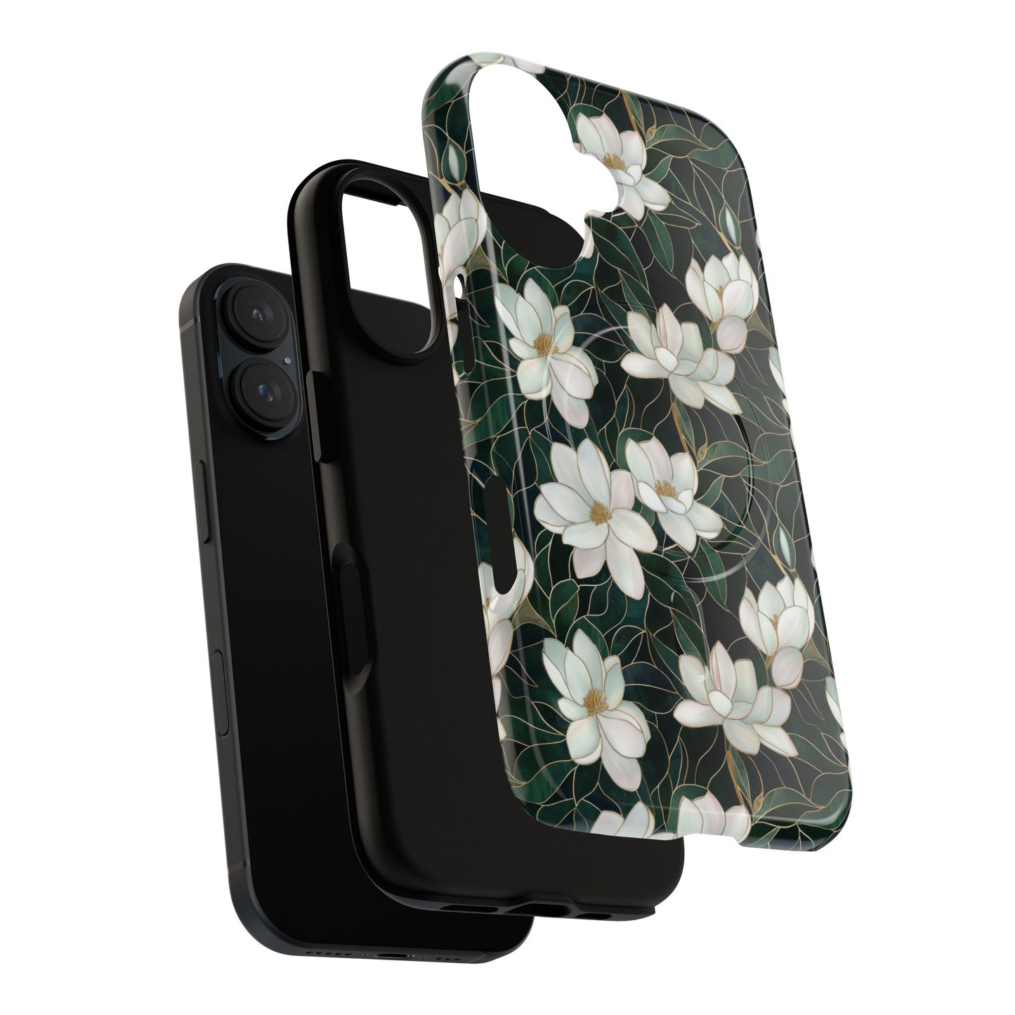 Midnight Magnolia Tough iPhone Magnetic Case, Stylish Stained Glass iPhone Protection, Nature Lover Gift, Spring Vibes