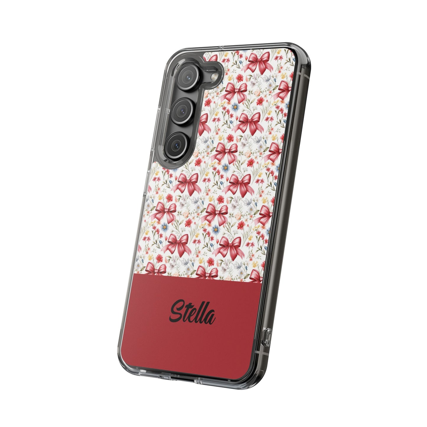 Personalized Rosette Coquette Floral Bow Clear iPhone, Samsung Cases — Custom Name Phone Cover