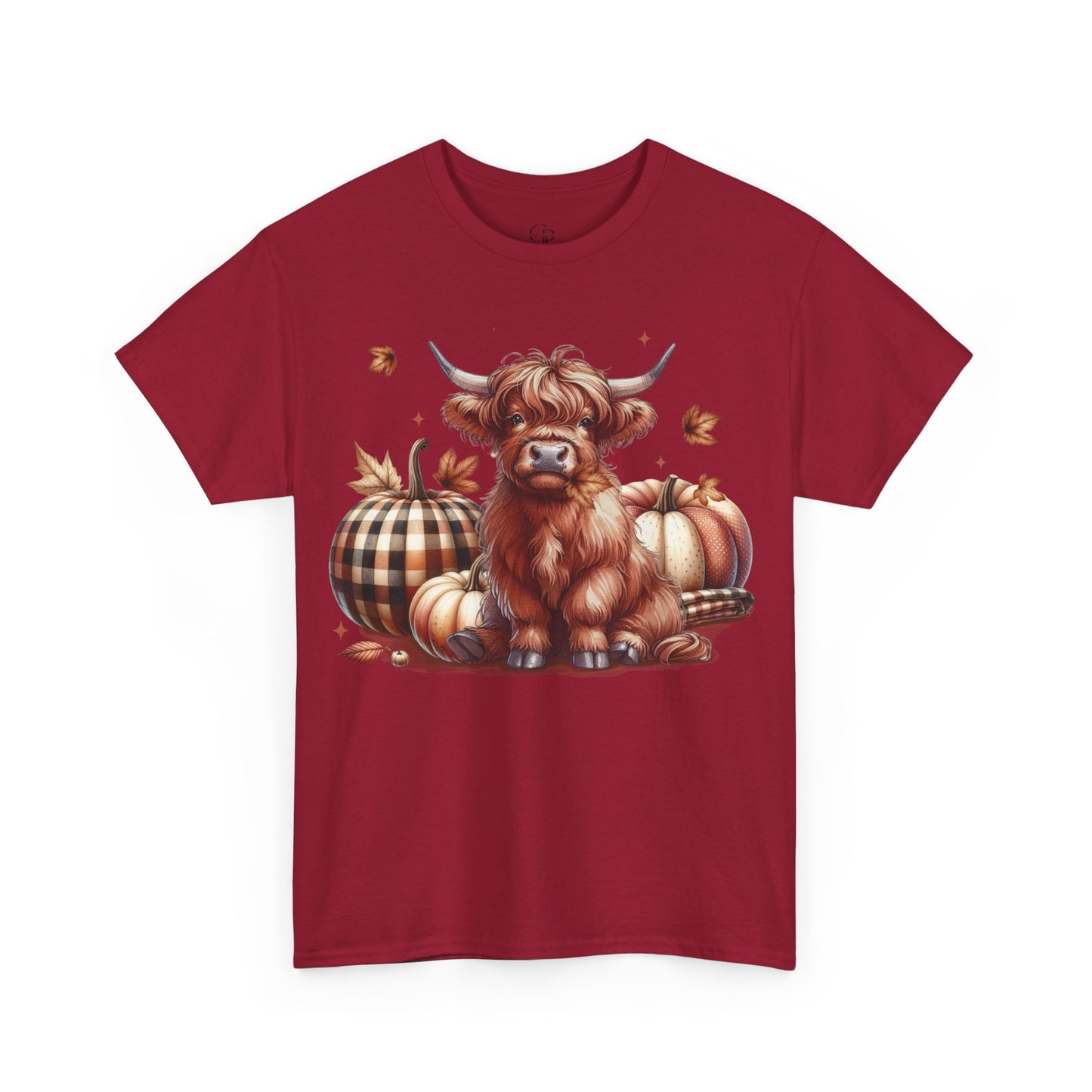 Autumn Highland Cow Charm Unisex Heavy Cotton Tee