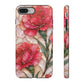 Stained Glass Effect Carnation Floral Tough Phone Case – Pink Vintage Botanical Protective Cover